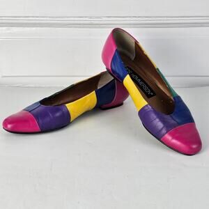 VTG  1990s Ros Hammerson bright color block ballet flats shoes 8 N